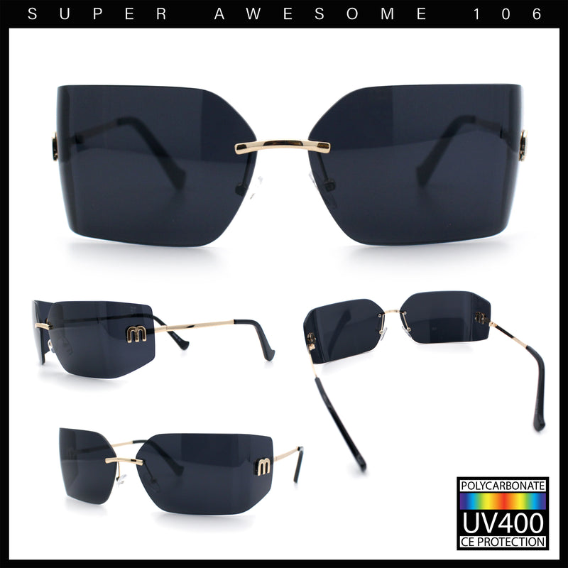Womens Luxury Fold Curved Rimless Designer Fashion Metal Frame Sunglasses