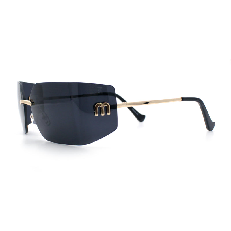 Womens Luxury Fold Curved Rimless Designer Fashion Metal Frame Sunglasses