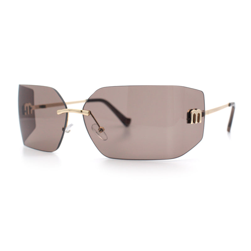 Womens Luxury Fold Curved Rimless Designer Fashion Metal Frame Sunglasses