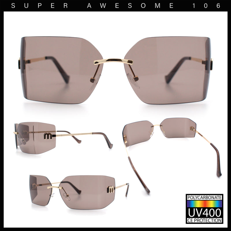 Womens Luxury Fold Curved Rimless Designer Fashion Metal Frame Sunglasses