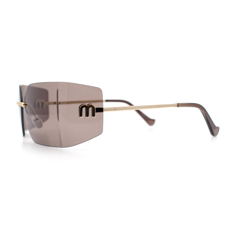 Womens Luxury Fold Curved Rimless Designer Fashion Metal Frame Sunglasses