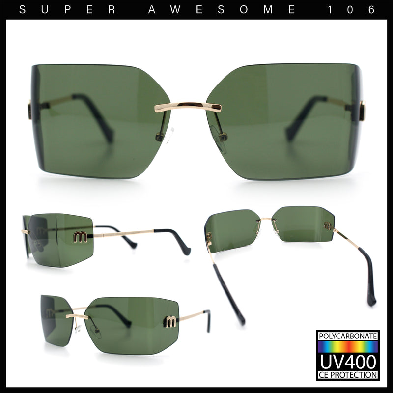 Womens Luxury Fold Curved Rimless Designer Fashion Metal Frame Sunglasses