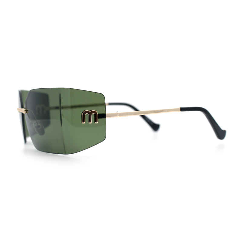 Womens Luxury Fold Curved Rimless Designer Fashion Metal Frame Sunglasses