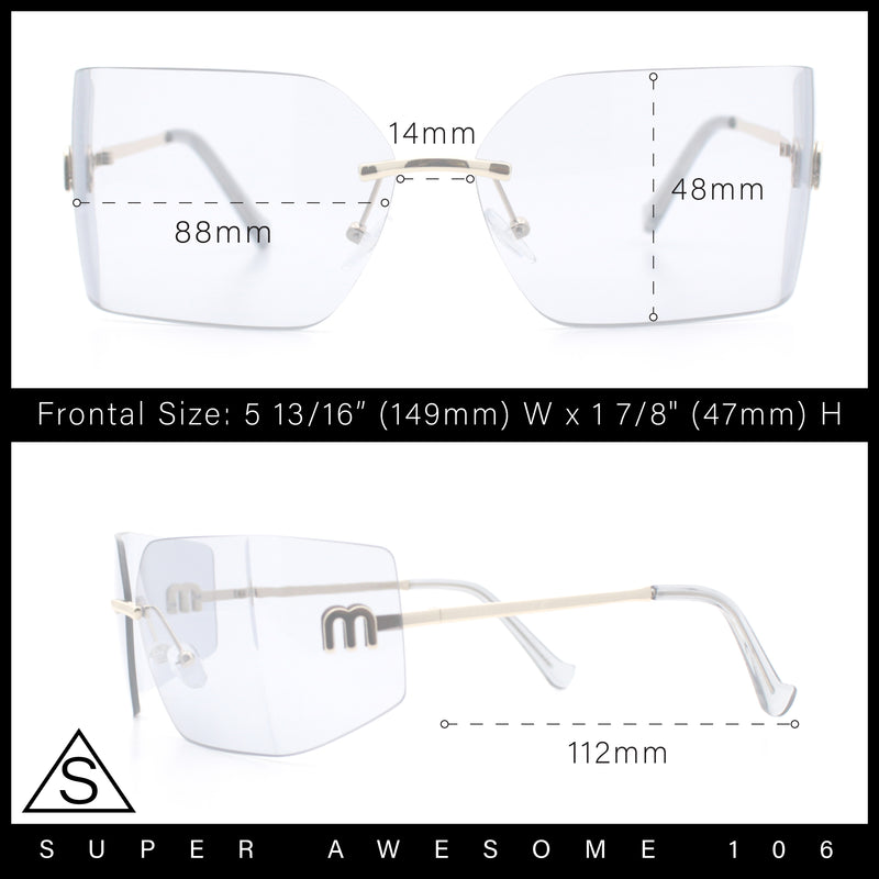 Womens Luxury Fold Curved Rimless Designer Fashion Metal Frame Sunglasses