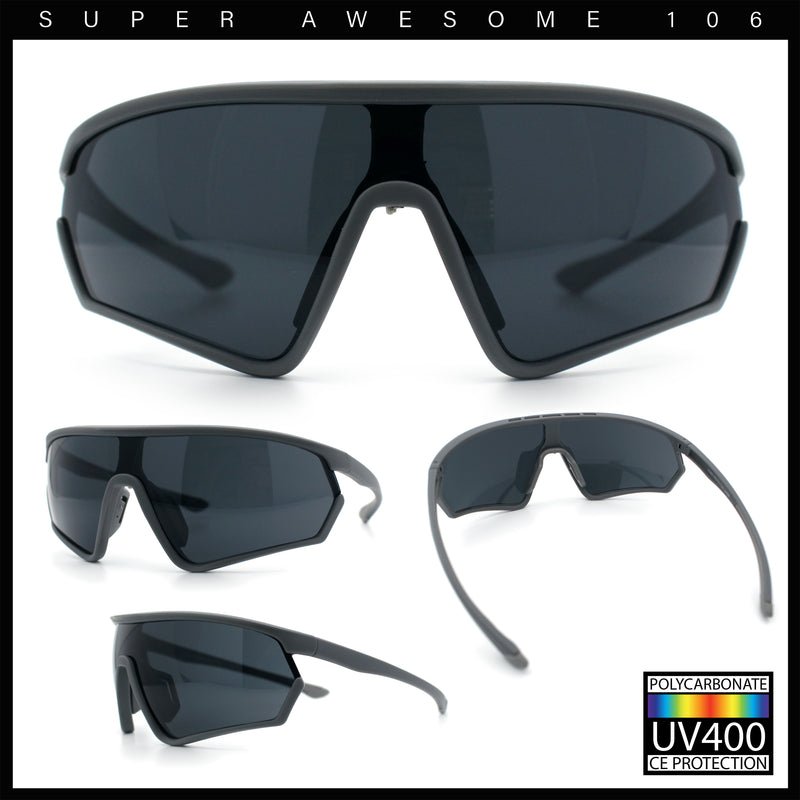 Mens Windbreaker Wrap Around Curved Shield Lens Sport Plastic Sunglasses