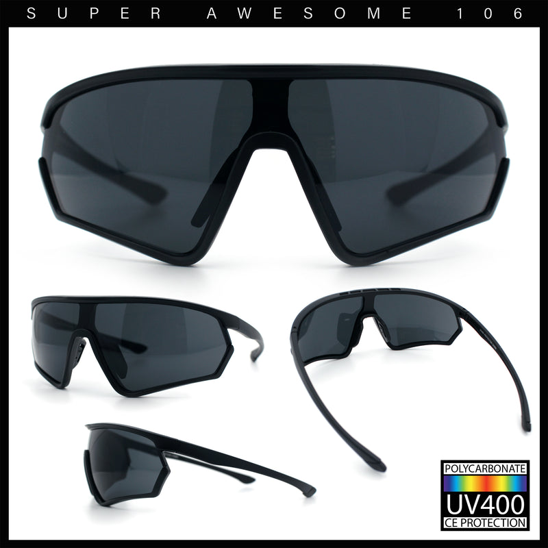 Mens Windbreaker Wrap Around Curved Shield Lens Sport Plastic Sunglasses