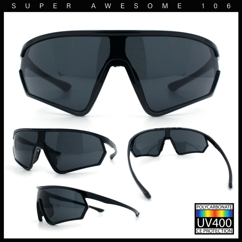 Mens Windbreaker Wrap Around Curved Shield Lens Sport Plastic Sunglasses