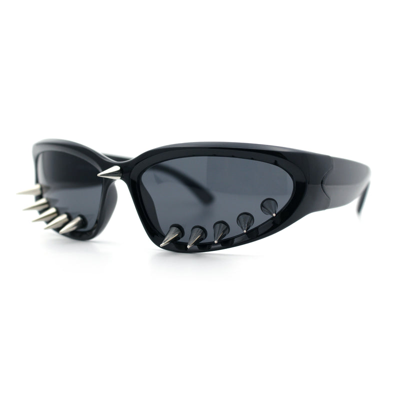 Gothic Bold Edgy Thorn Stud 90s Sporty Wrap Plastic Punk Sunglasses