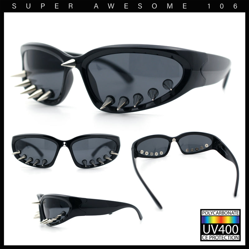 Gothic Bold Edgy Thorn Stud 90s Sporty Wrap Plastic Punk Sunglasses