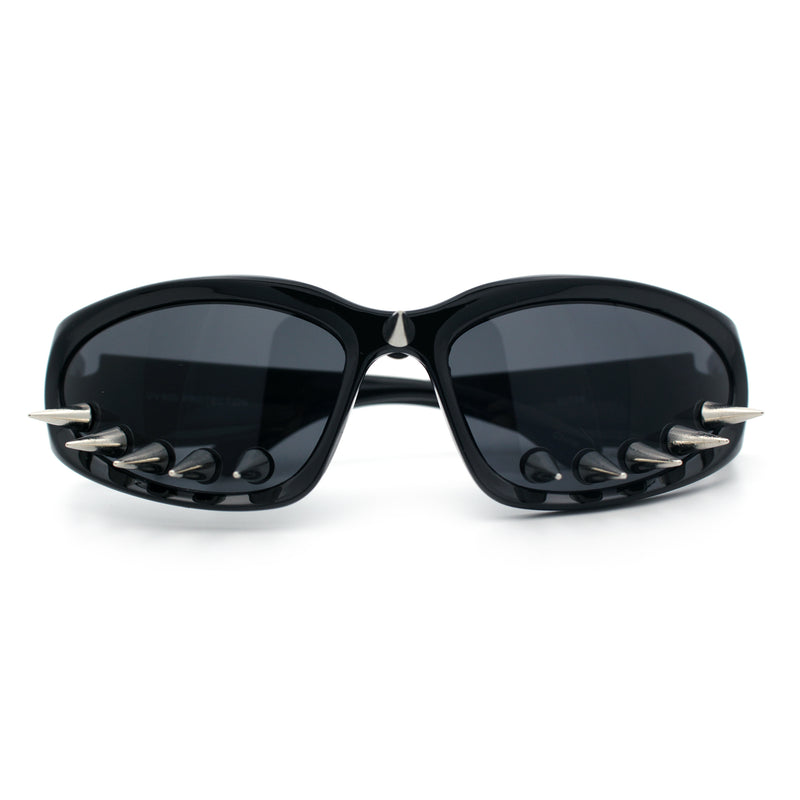 Gothic Bold Edgy Thorn Stud 90s Sporty Wrap Plastic Punk Sunglasses