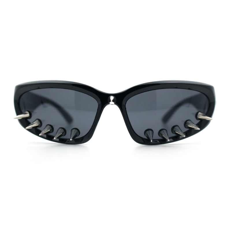Gothic Bold Edgy Thorn Stud 90s Sporty Wrap Plastic Punk Sunglasses