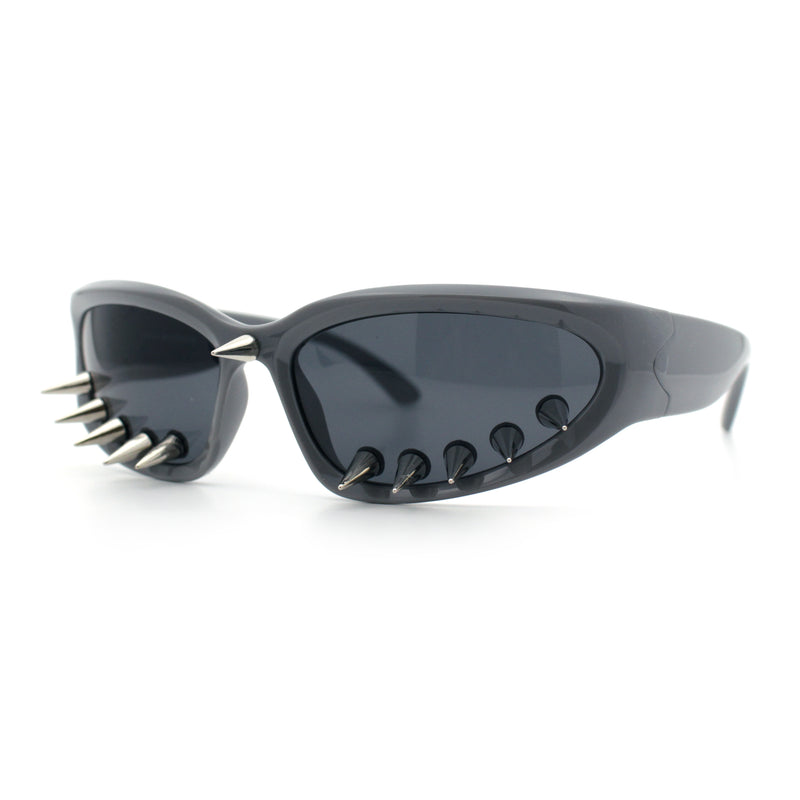 Gothic Bold Edgy Thorn Stud 90s Sporty Wrap Plastic Punk Sunglasses