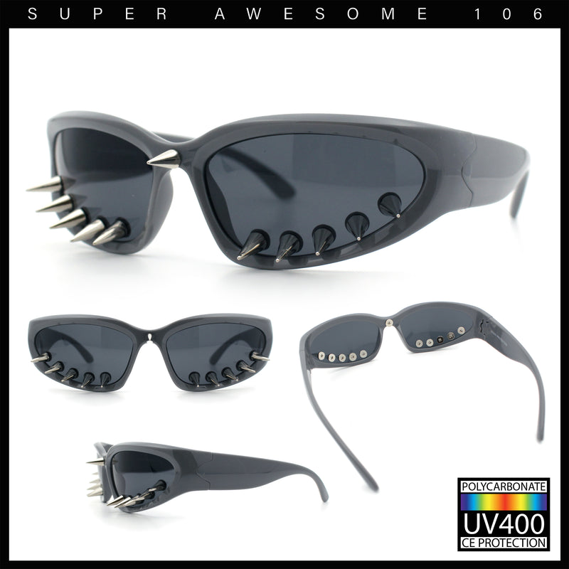 Gothic Bold Edgy Thorn Stud 90s Sporty Wrap Plastic Punk Sunglasses