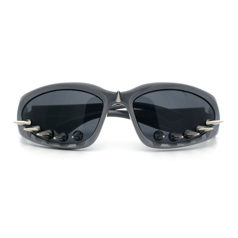 Gothic Bold Edgy Thorn Stud 90s Sporty Wrap Plastic Punk Sunglasses