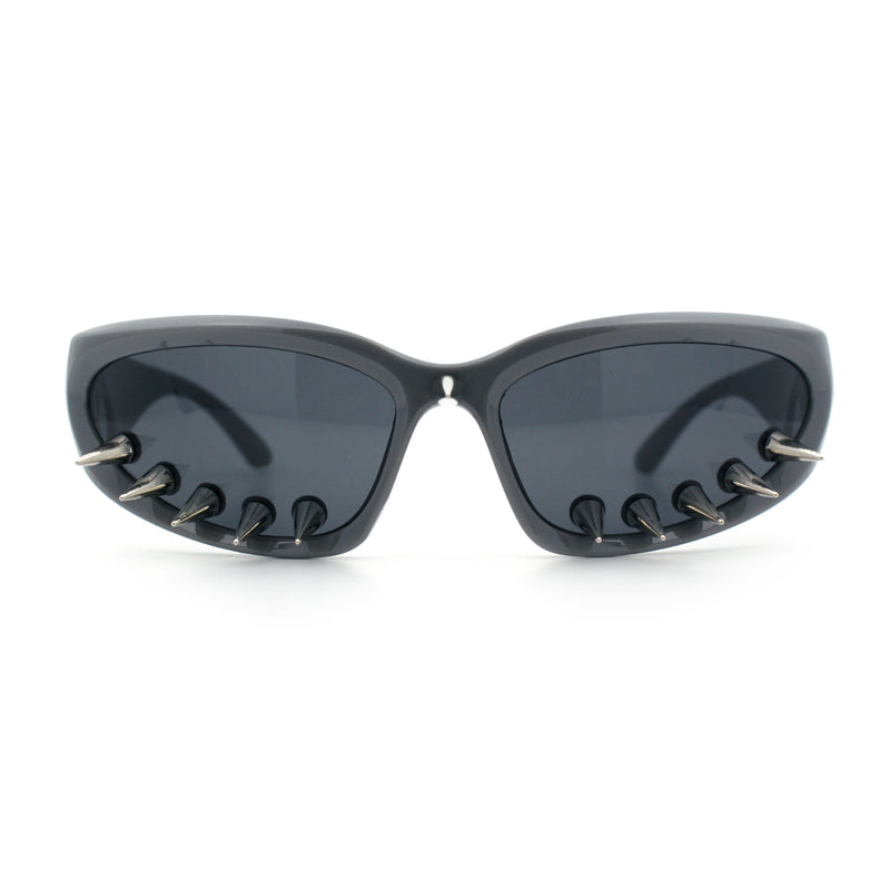 Gothic Bold Edgy Thorn Stud 90s Sporty Wrap Plastic Punk Sunglasses