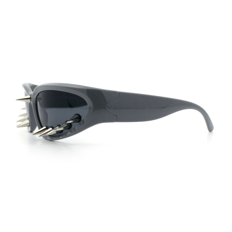 Gothic Bold Edgy Thorn Stud 90s Sporty Wrap Plastic Punk Sunglasses
