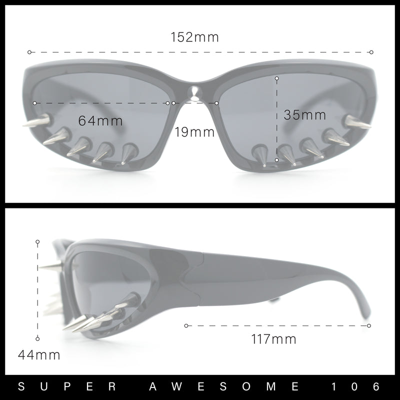 Gothic Bold Edgy Thorn Stud 90s Sporty Wrap Plastic Punk Sunglasses