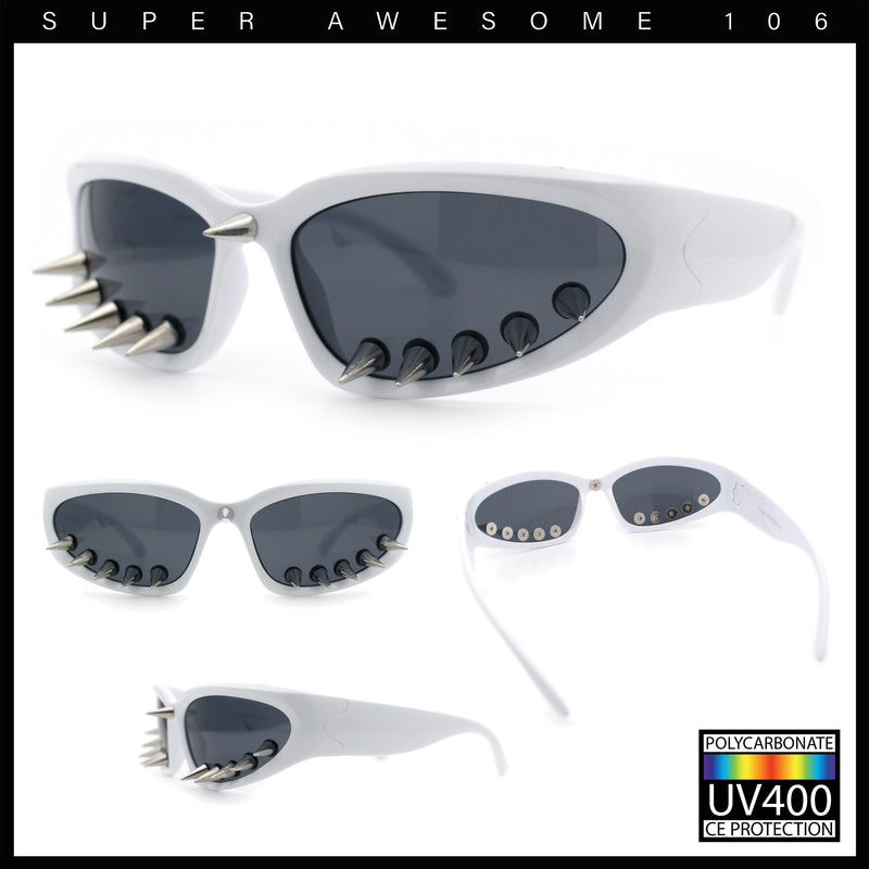 Gothic Bold Edgy Thorn Stud 90s Sporty Wrap Plastic Punk Sunglasses
