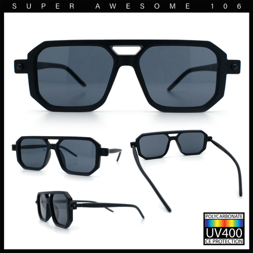 Vintage Vibe Octagonal Geometric Beveled Frame Racer Plastic Sunglasses