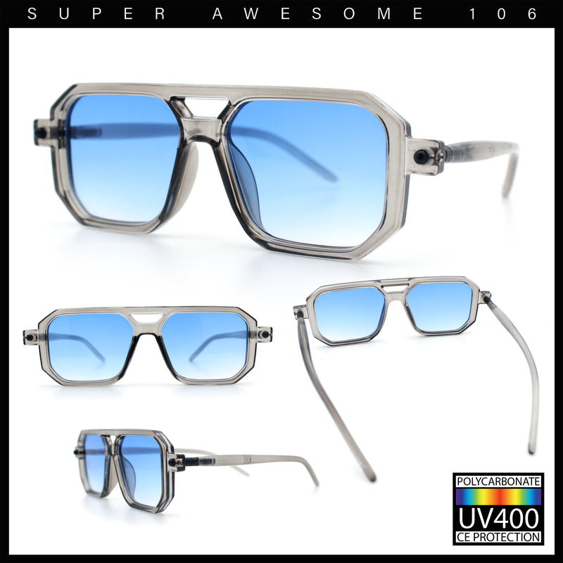 Vintage Vibe Octagonal Geometric Beveled Frame Racer Plastic Sunglasses