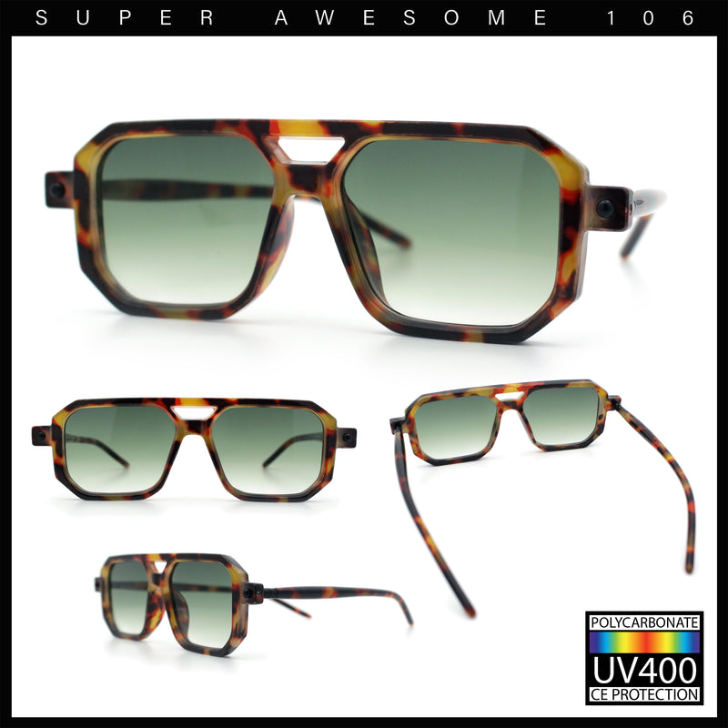 Vintage Vibe Octagonal Geometric Beveled Frame Racer Plastic Sunglasses