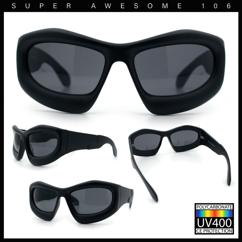 Pure Y2K Exaggerated Thick Plastic Sport Wrap Around Rectangular Sunglasses