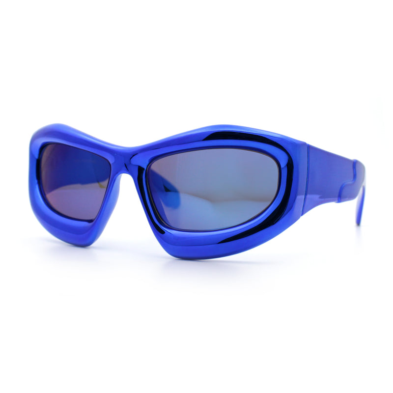 Pure Y2K Exaggerated Thick Plastic Sport Wrap Around Rectangular Sunglasses