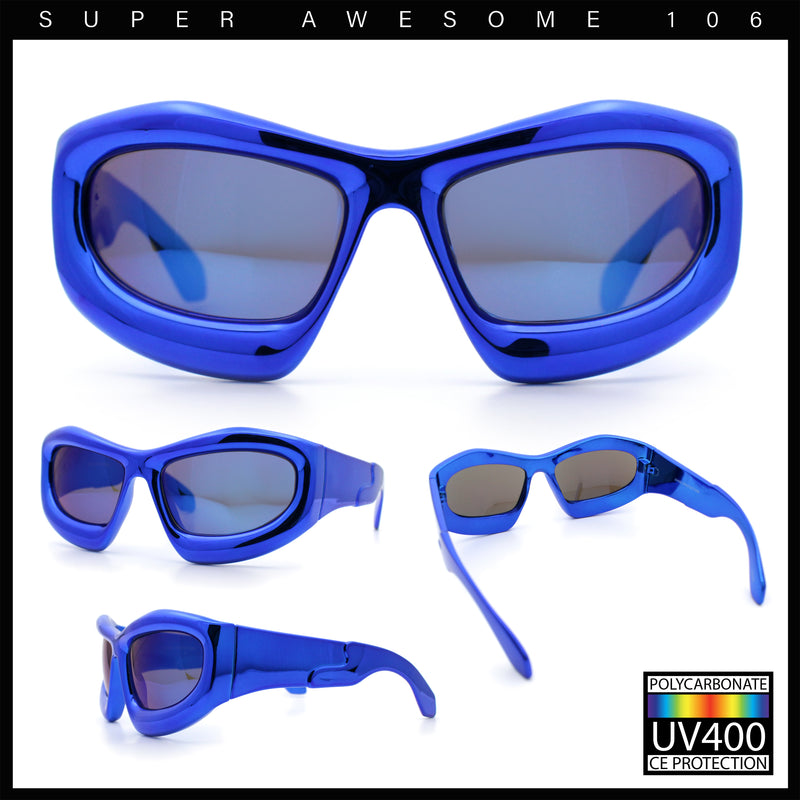Pure Y2K Exaggerated Thick Plastic Sport Wrap Around Rectangular Sunglasses