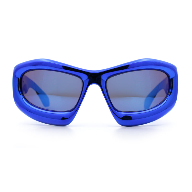 Pure Y2K Exaggerated Thick Plastic Sport Wrap Around Rectangular Sunglasses