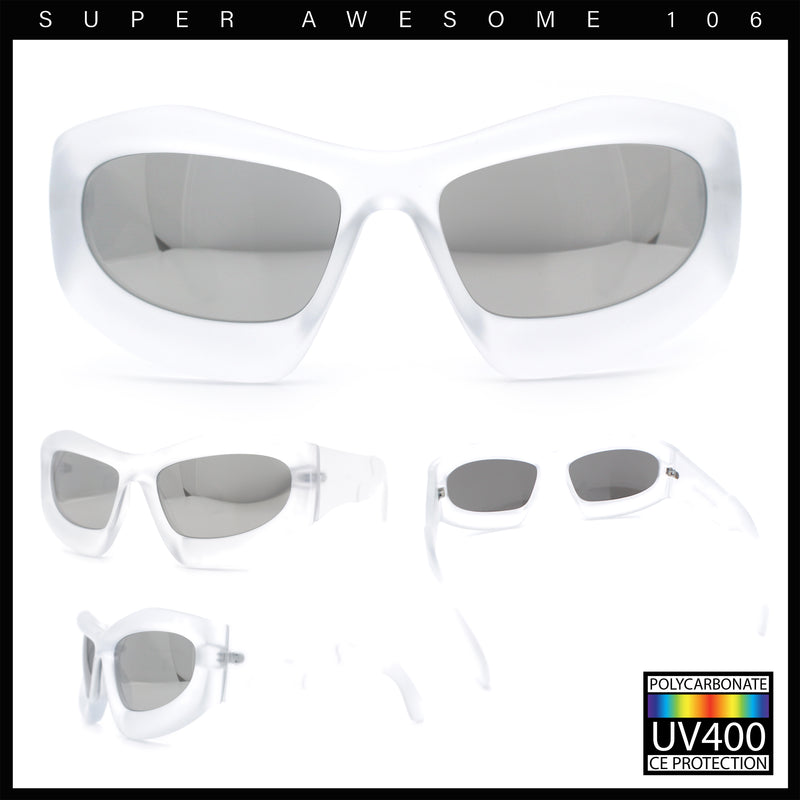 Pure Y2K Exaggerated Thick Plastic Sport Wrap Around Rectangular Sunglasses