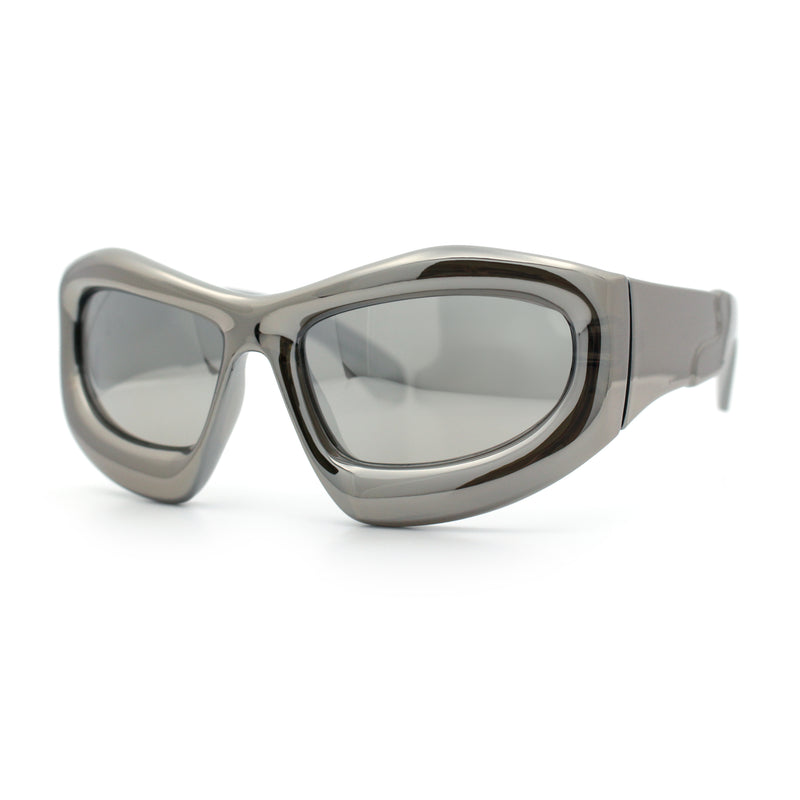 Pure Y2K Exaggerated Thick Plastic Sport Wrap Around Rectangular Sunglasses