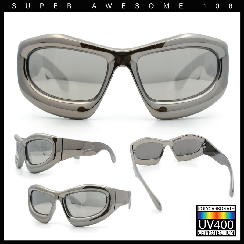 Pure Y2K Exaggerated Thick Plastic Sport Wrap Around Rectangular Sunglasses