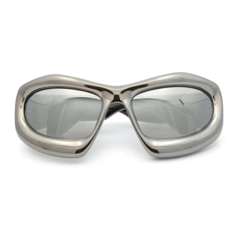 Pure Y2K Exaggerated Thick Plastic Sport Wrap Around Rectangular Sunglasses