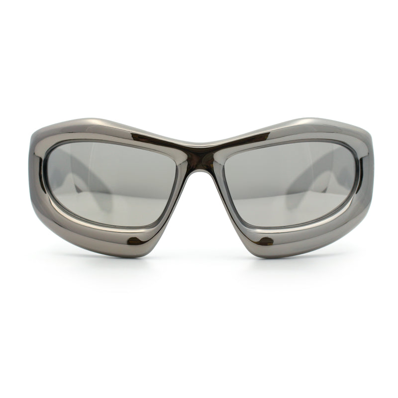 Pure Y2K Exaggerated Thick Plastic Sport Wrap Around Rectangular Sunglasses