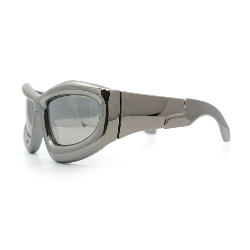 Pure Y2K Exaggerated Thick Plastic Sport Wrap Around Rectangular Sunglasses
