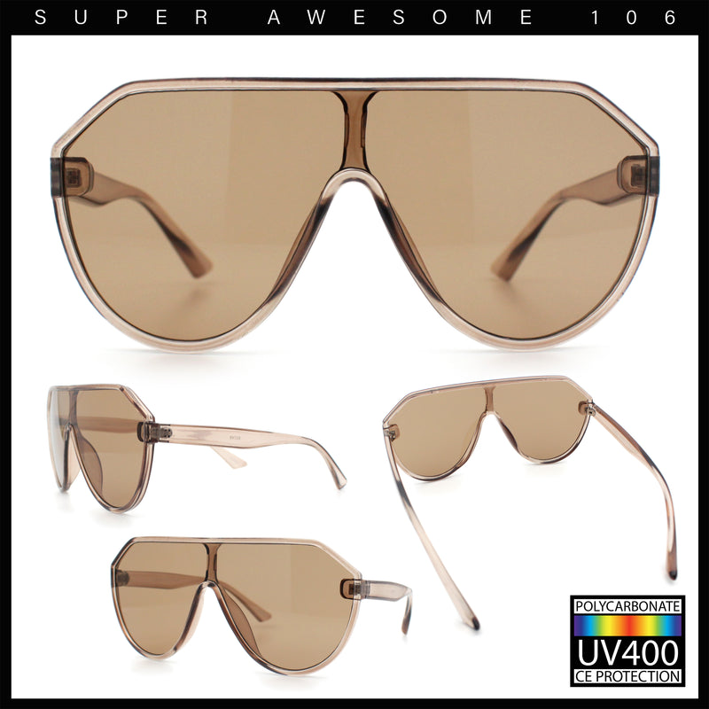 Diva Oversized Flat Top Racer Thin Plastic Shield Sunglasses