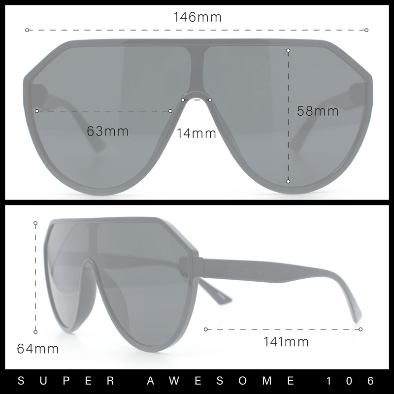 Diva Oversized Flat Top Racer Thin Plastic Shield Sunglasses