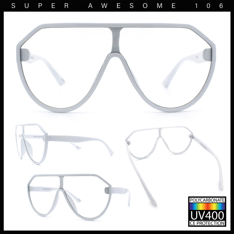 Diva Oversized Flat Top Racer Thin Plastic Shield Sunglasses
