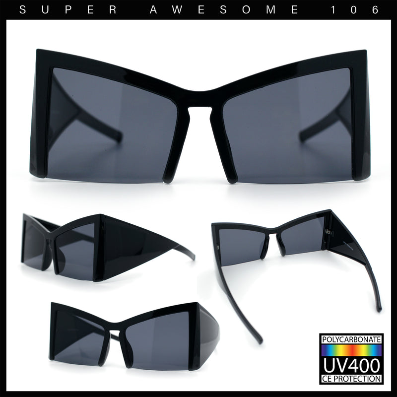 Womens Oversized Triangular 80s Vibe Thick Temple XL Cat Eye Sunglasses