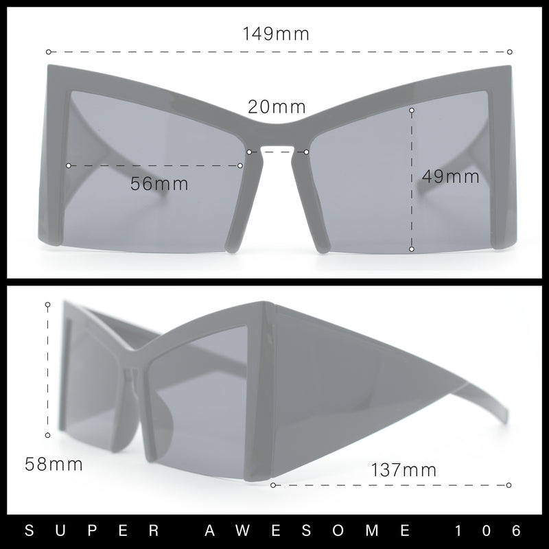 Womens Oversized Triangular 80s Vibe Thick Temple XL Cat Eye Sunglasses