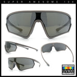 Mens Classic Oversized Shield Color Mirror Wrap Around Sport Plastic Sunglasses