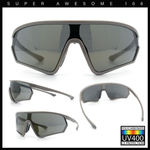 Mens Classic Oversized Shield Color Mirror Wrap Around Sport Plastic Sunglasses