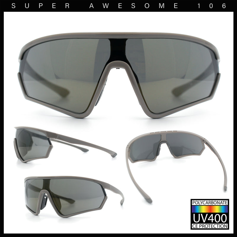 Mens Classic Oversized Shield Color Mirror Wrap Around Sport Plastic Sunglasses