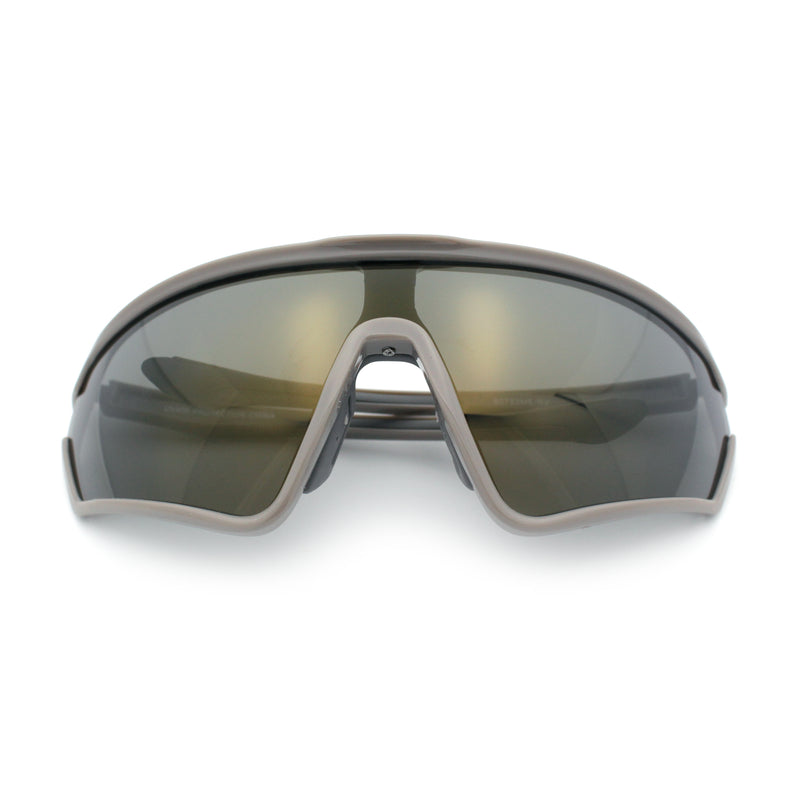 Mens Classic Oversized Shield Color Mirror Wrap Around Sport Plastic Sunglasses