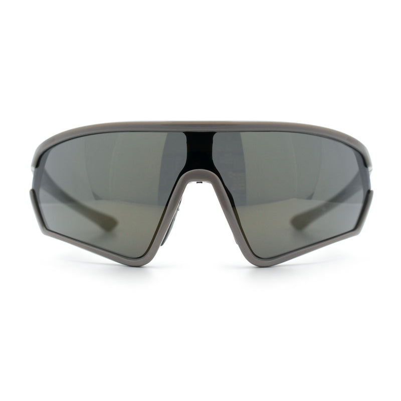 Mens Classic Oversized Shield Color Mirror Wrap Around Sport Plastic Sunglasses