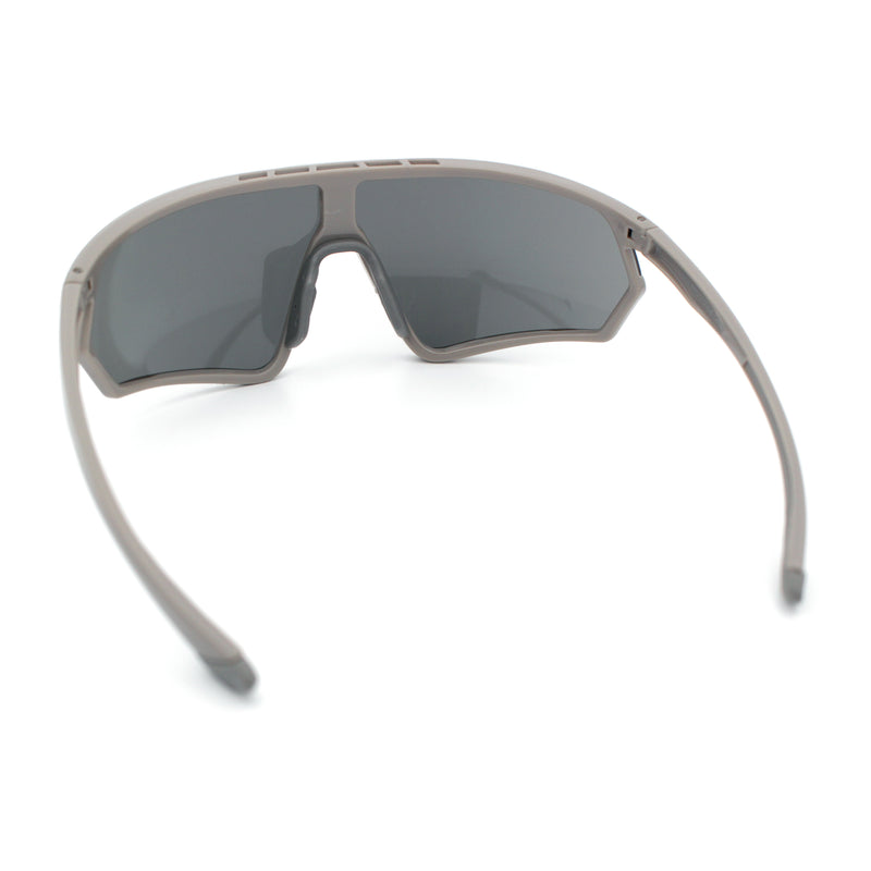 Mens Classic Oversized Shield Color Mirror Wrap Around Sport Plastic Sunglasses