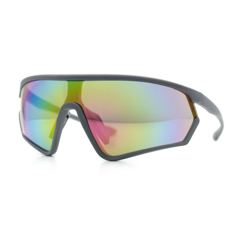 Mens Classic Oversized Shield Color Mirror Wrap Around Sport Plastic Sunglasses