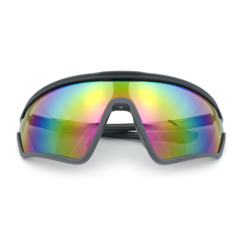 Mens Classic Oversized Shield Color Mirror Wrap Around Sport Plastic Sunglasses