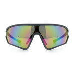 Mens Classic Oversized Shield Color Mirror Wrap Around Sport Plastic Sunglasses