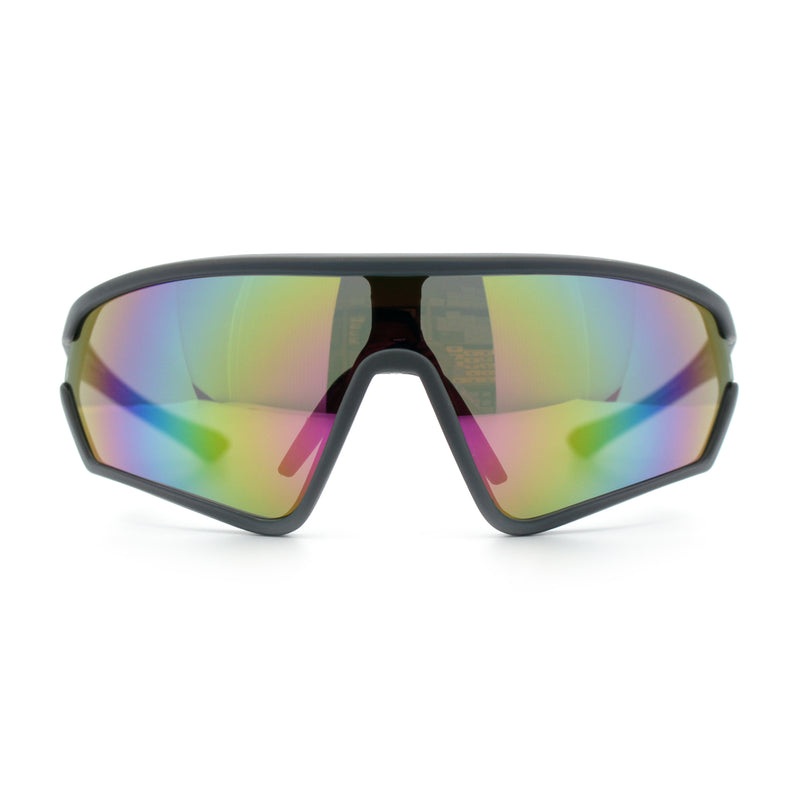 Mens Classic Oversized Shield Color Mirror Wrap Around Sport Plastic Sunglasses